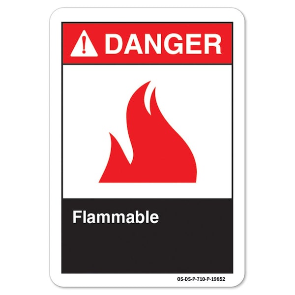 ANSI Danger, 10" Height, 14" Width, Aluminum, 14" W, 10" H, Landscape, Flammable